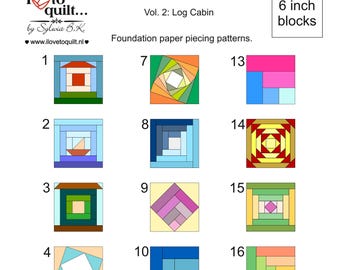 Log Cabin Quilt Block Patterns: 6 inch Foundation Paper Piecing (PDF Pattern)