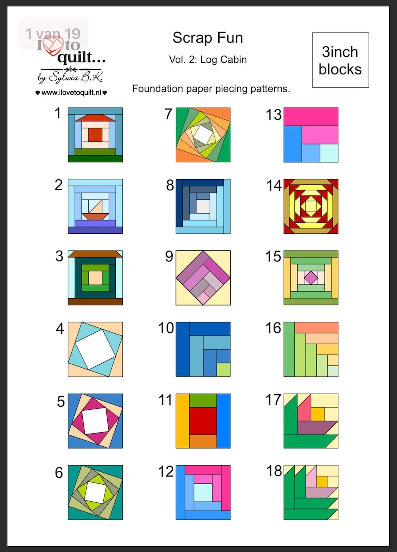 3 Inch Log Cabin Quilt Block Patterns: Foundation Paper Piecing (PDF ...