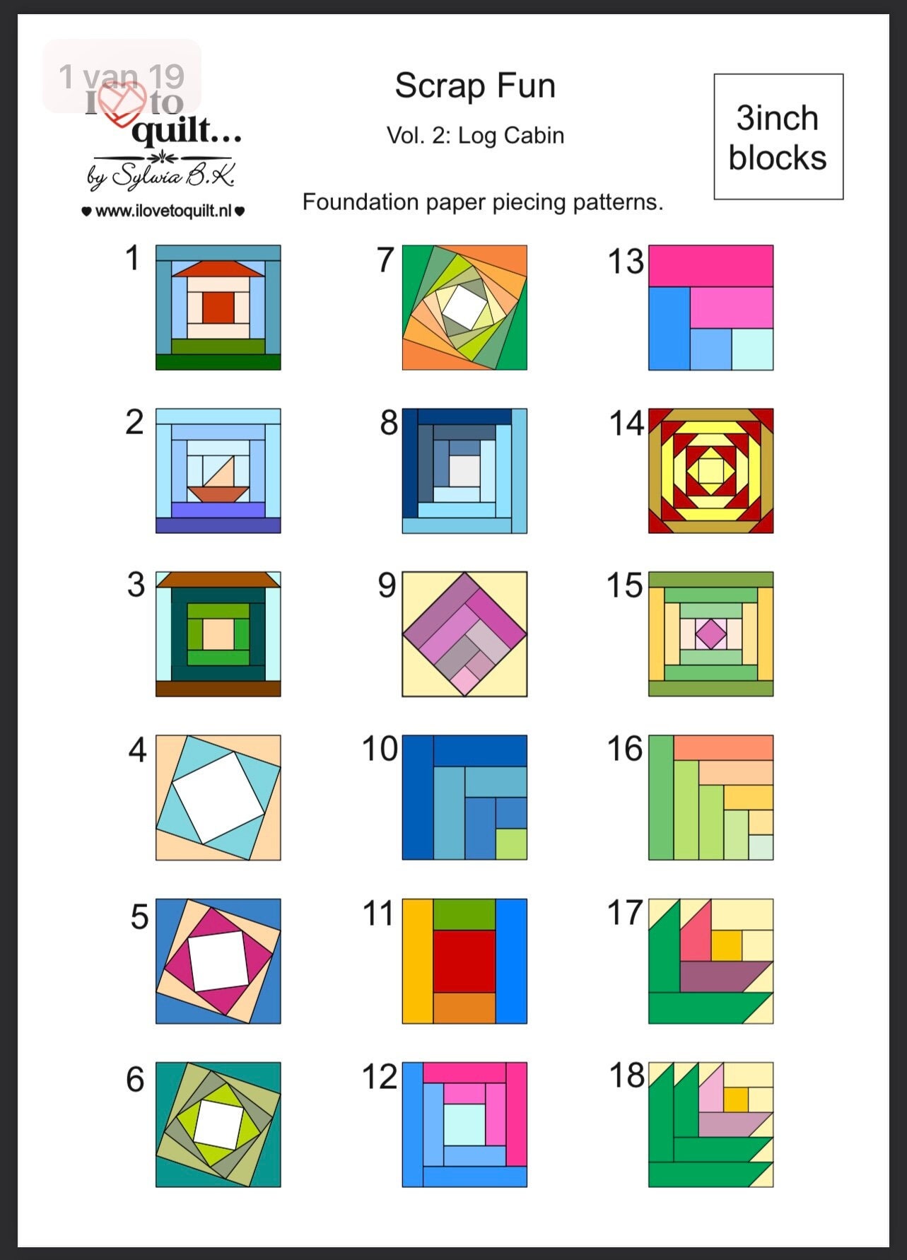 3 Inch Log Cabin Quilt Block Patterns: Foundation Paper Piecing (PDF ...