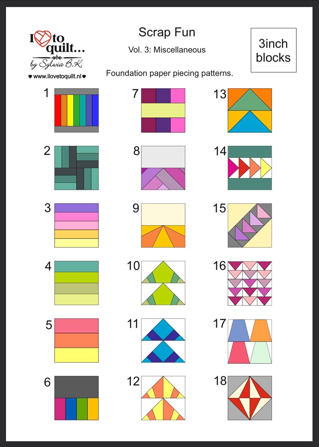 Scrap Fun 3 Inch Vol.3 Miscellaneous: 18 Foundation Paper Piecing ...
