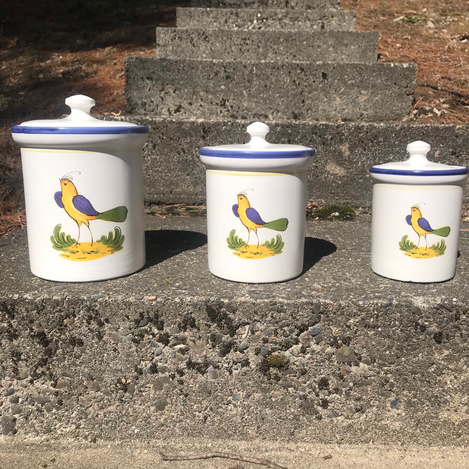 Vintage Williams Sonoma Canister Set 3 Multicolor Blue Yellow Etsy