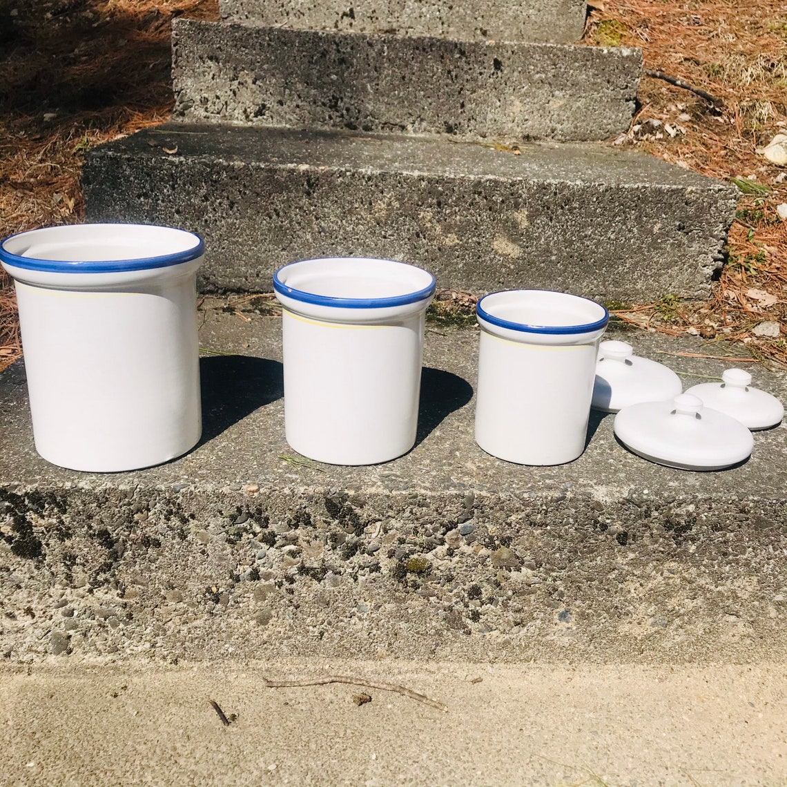 Vintage Williams Sonoma Canister Set 3 Multicolor Blue Yellow Etsy