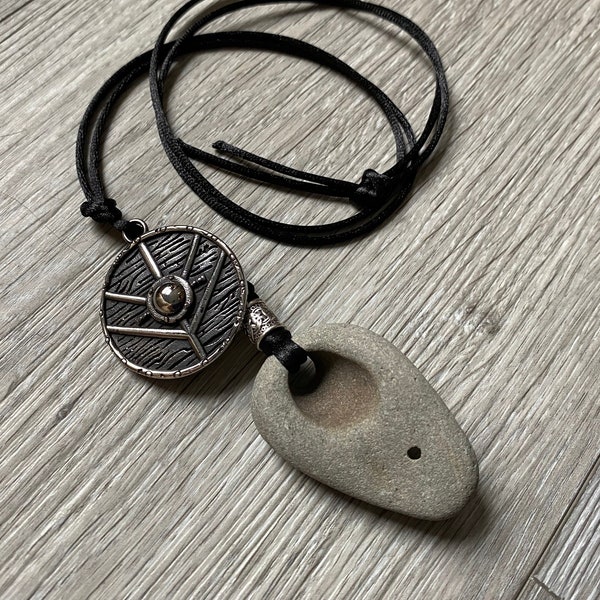 Hag Stone Necklace, Viking Shield Necklace, Viking Jewelry, Holey Stone, Odin Stone, Pagan Stone, Witch Stone, Protection Stone