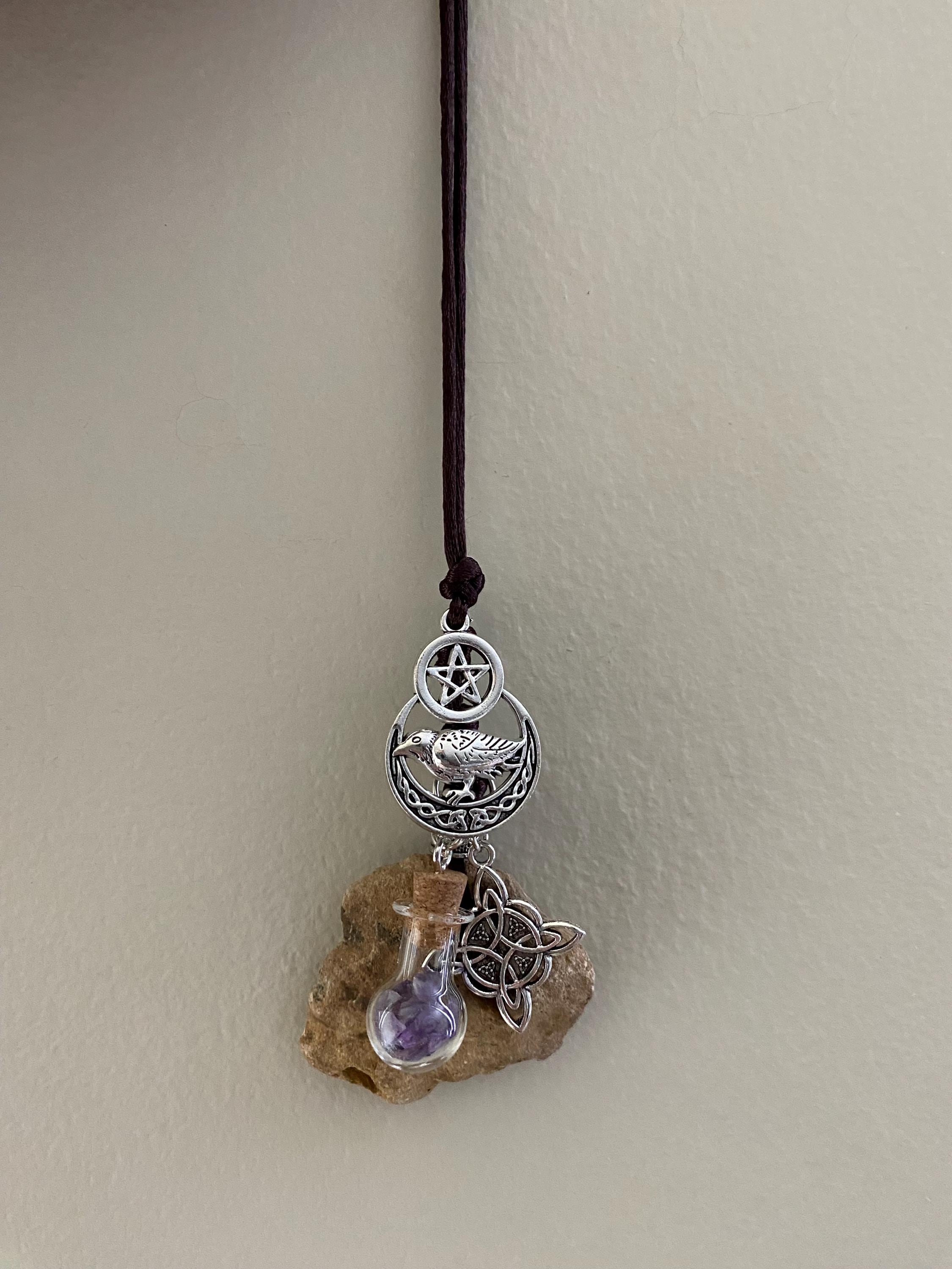Hag Stone Witch Knot Raven Pentacle Necklace Vial of Amethyst ...
