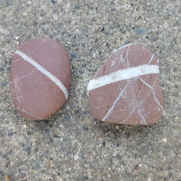 2 Red Wishing Stones, Wish Stones, One Line Stones, Beach Stones With Natural Stripe, Good Luck Stones
