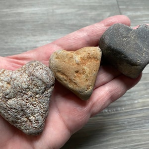 THREE (3) Heart Rocks, 7.1 oz., Beach Stone Hearts, Heart Shaped Beach Stones, Heart Rocks, Love Gift, Ocean Heart Rocks, Free Shipping