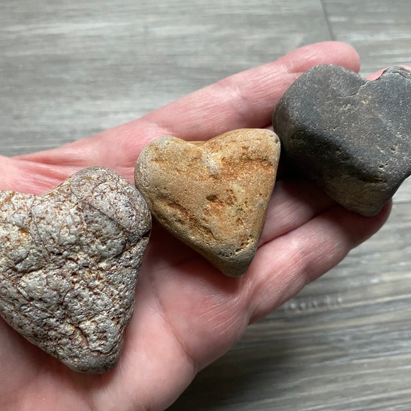 THREE (3) Heart Rocks, 7.1 oz., Beach Stone Hearts, Heart Shaped Beach Stones, Heart Rocks, Love Gift, Ocean Heart Rocks, Free Shipping