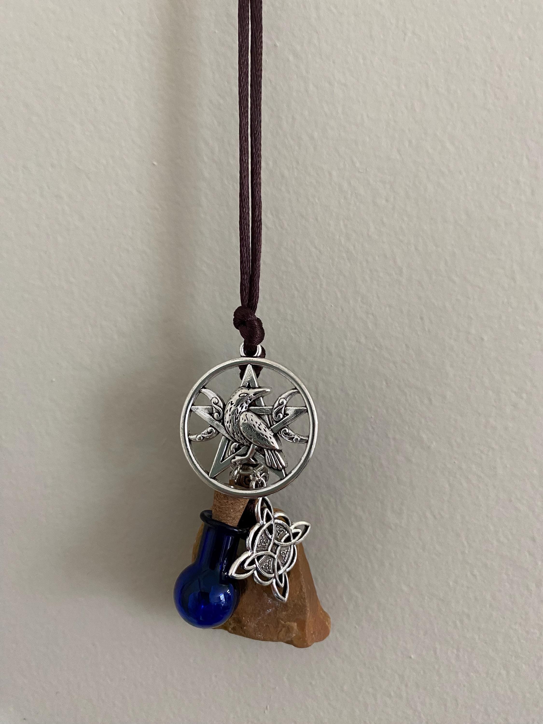 Hag Stone Raven Pentacle Witch's Knot Necklace Amethyst Thyme Spiritual ...