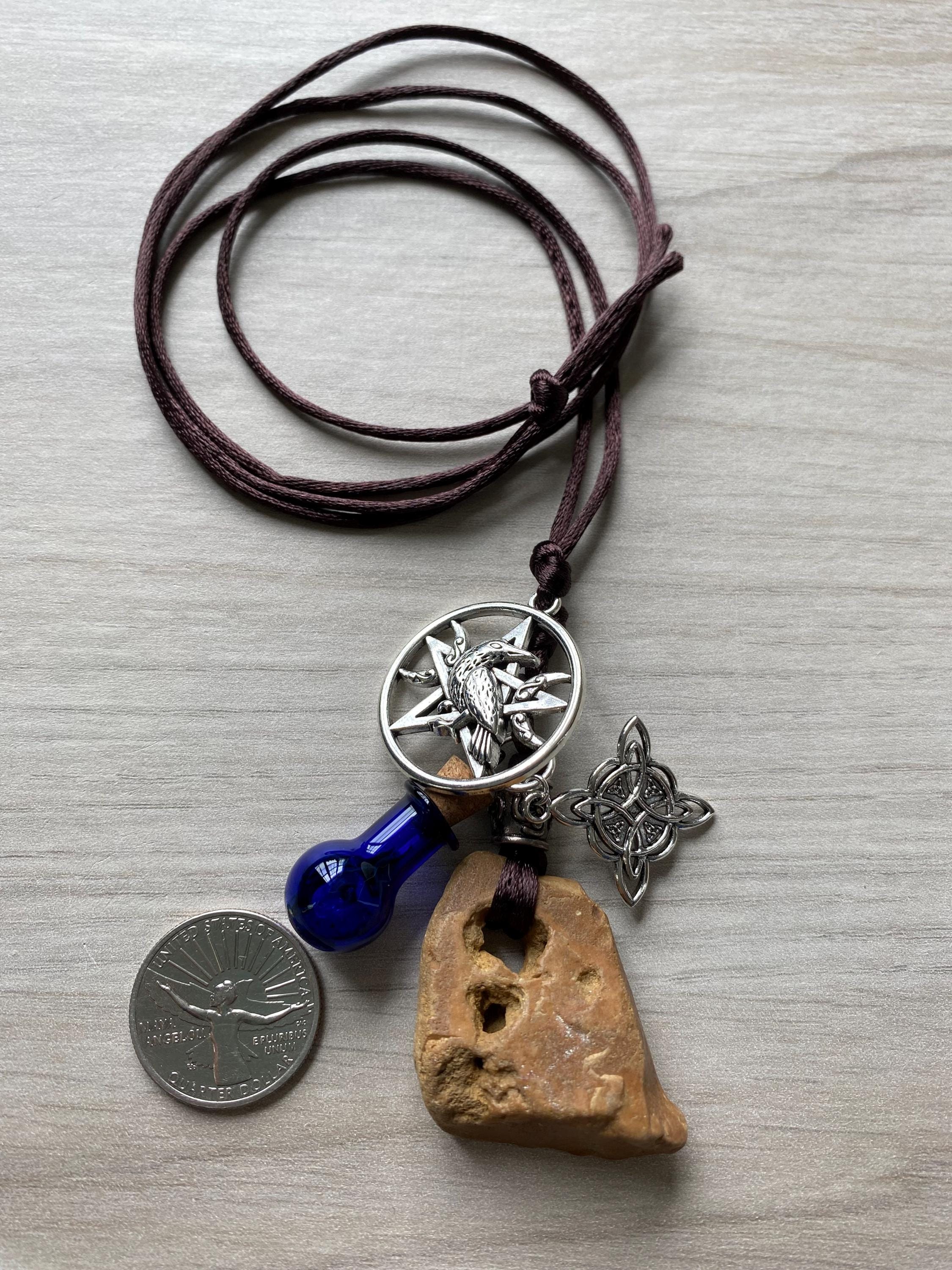 Hag Stone Raven Pentacle Witch's Knot Necklace Amethyst Thyme Spiritual ...