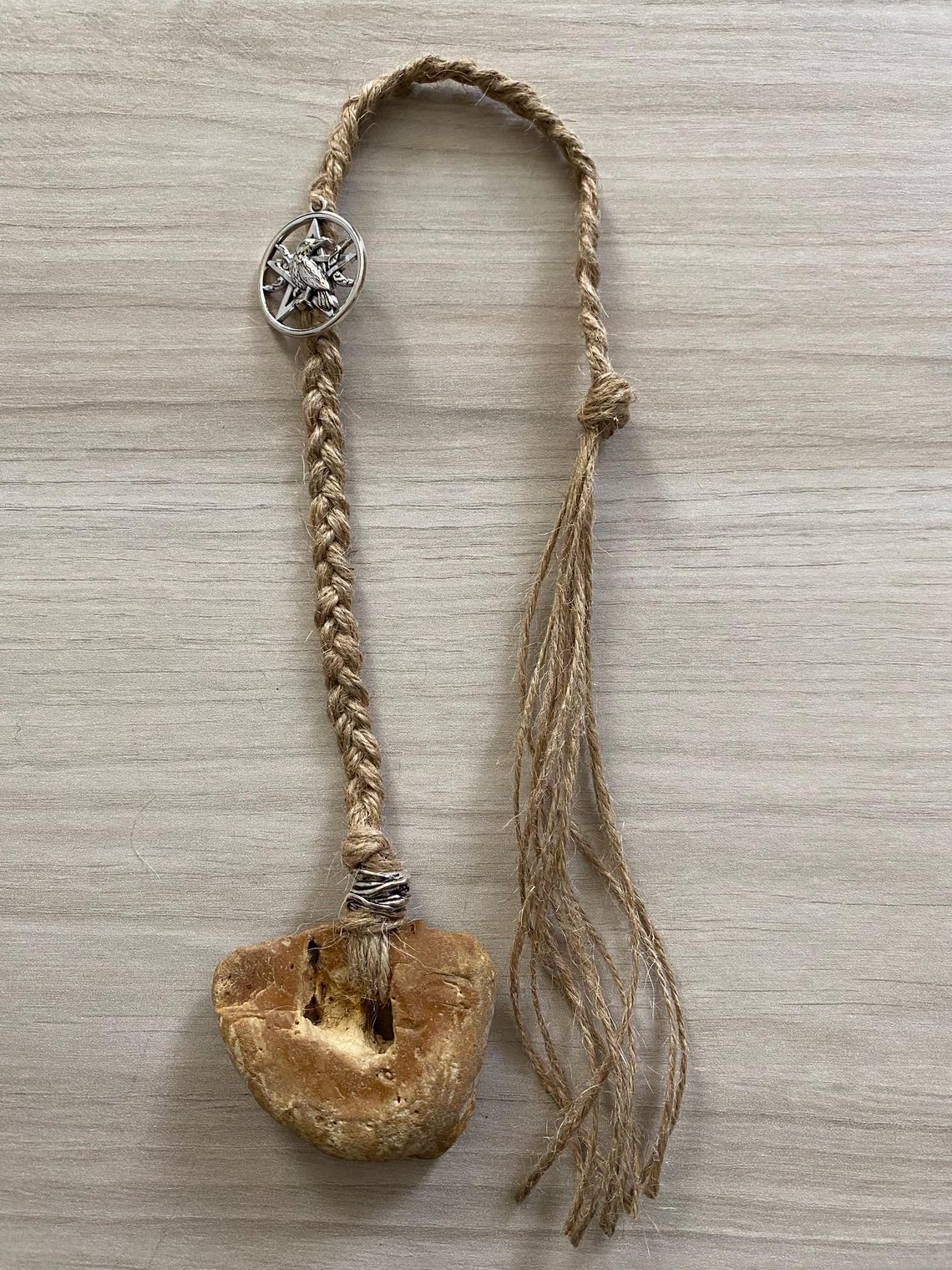 Hag Stone Raven With Pentacle Talisman: Protection Amulet - Etsy