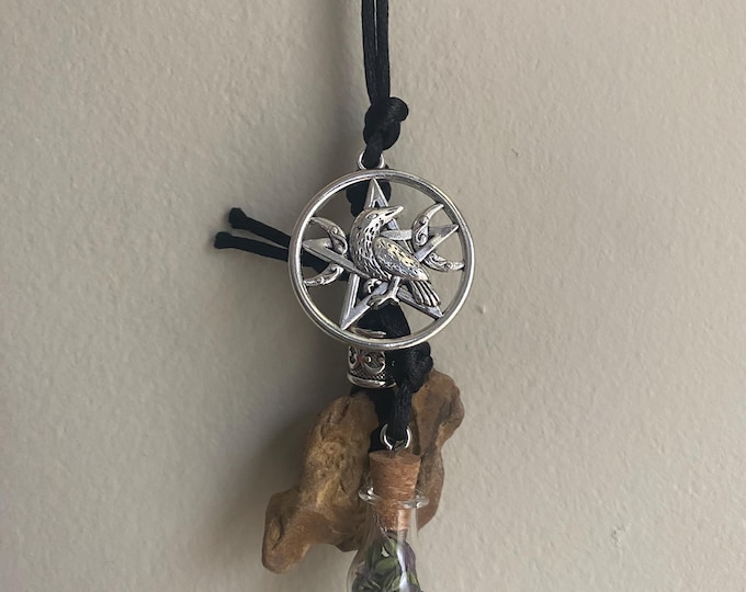 Hag Stone Necklace With Raven Pentacle Vial of Thyme and Amethyst ...
