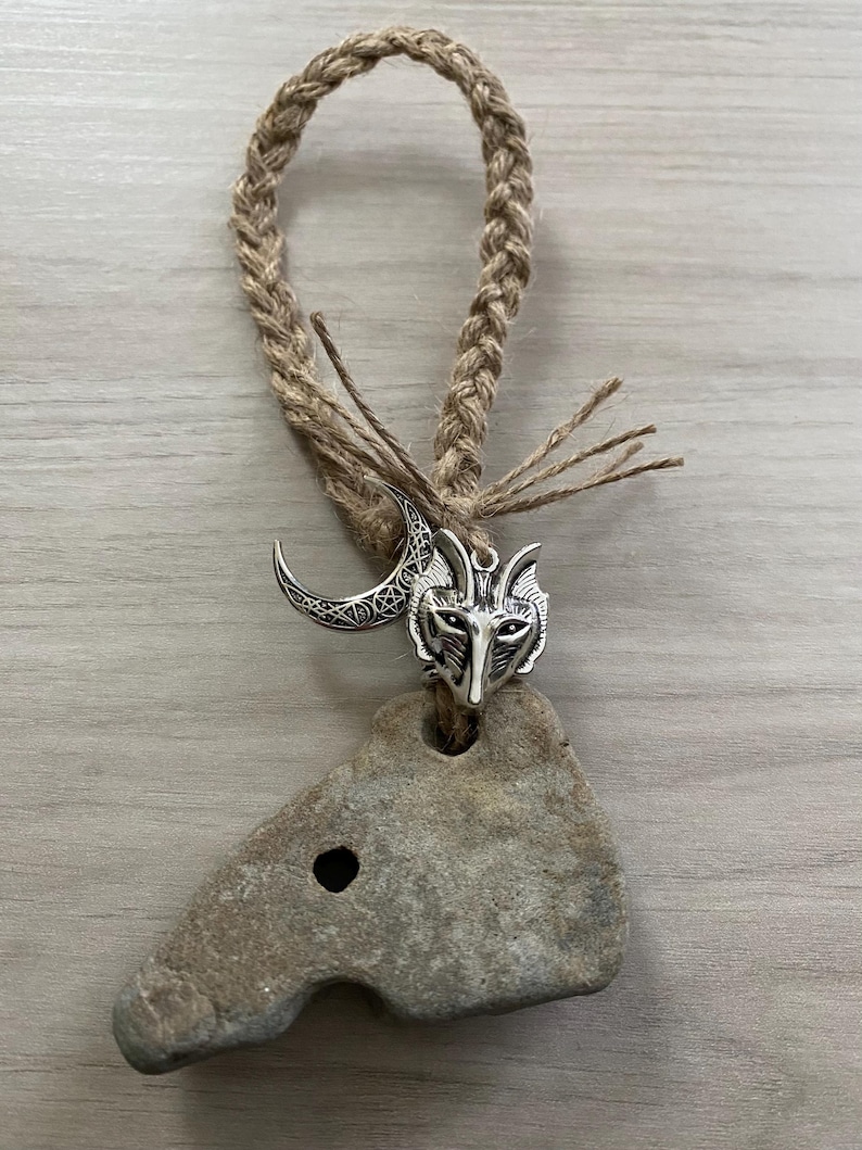 Hag Stone Fox and Crescent Moon Talisman Protection Amulet - Etsy