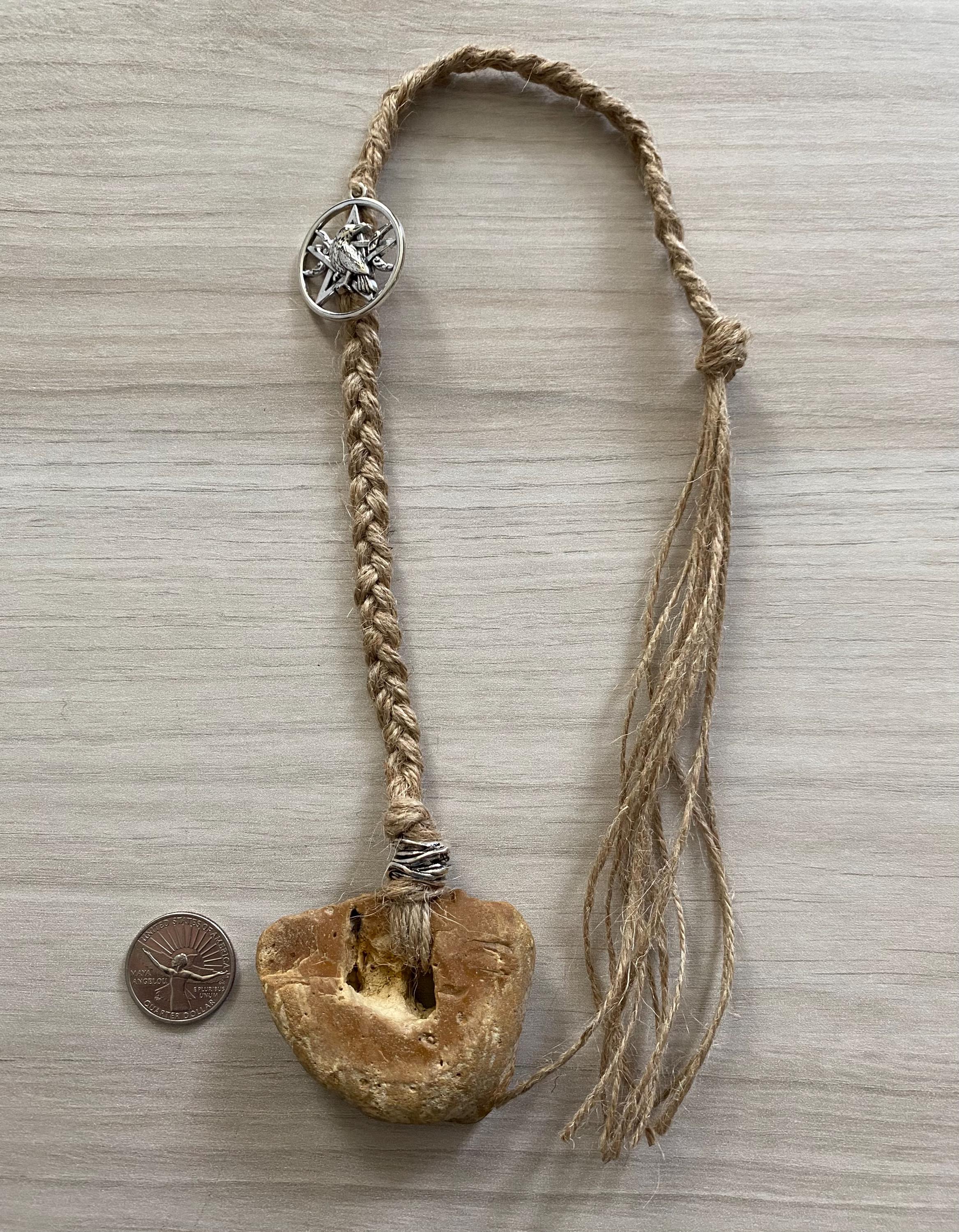 Hag Stone Raven With Pentacle Talisman: Protection Amulet - Etsy