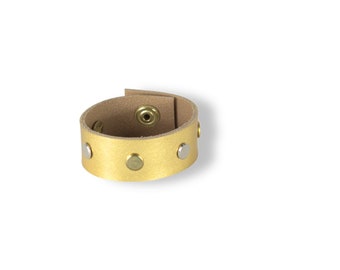 Leather bracelet gold, leather bracelet, rivet bracelet