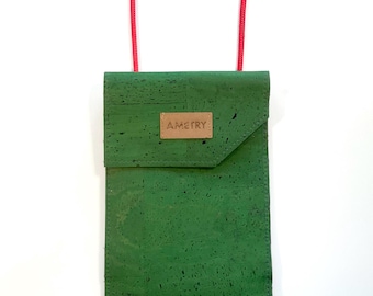 Vegan phone case, phone pouch, cork phone bag with crossbody strap, cork phone bag, crossbody bag, asymmetrical bag