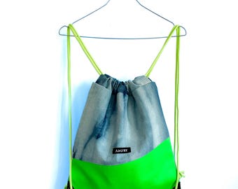 Bolso con cordón hecho a mano de mezclilla, mochila para festivales, único, bolso vegano, bolso de gimnasio, bolso deportivo, bolso de mezclilla