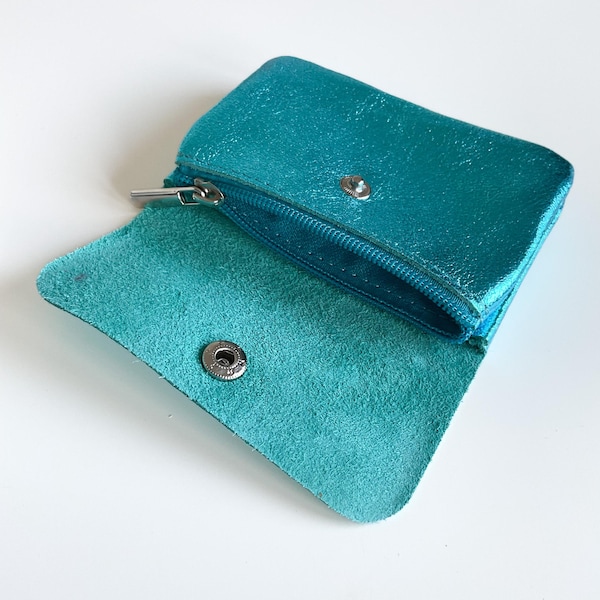 Kleine Geldbörse, Kleiner Geldbeutel, Geschenk für die Mutter, kleines Münzfach, Brieftasche, kleine Handtasche, Geldbörse metallic Leder