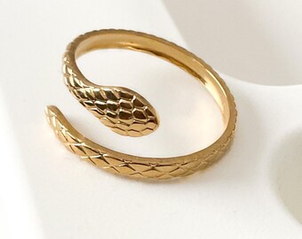Statement ring, snake ring, adjustable stainless steel ring in gold, filigree adjustable snake ring, symbolic ring