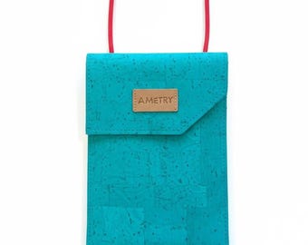 Vegan phone case, phone pouch, cork phone bag with crossbody strap, cork phone bag, crossbody bag, asymmetrical bag