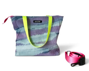 Bolso de hombro de mezclilla teñida a mano, estilo años 80, bolso shopper para mujer, bolso vegano, sostenible