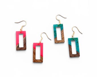 Pendientes de resina hechos a mano con aspecto de madera, pendientes llamativos en varios colores, pendientes bohemios ligeros, joyería moderna para mujer