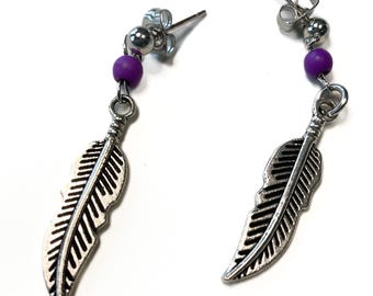 Feather earrings, 925 silver, boho feather earrings, indigenous earrings, nature spirit jewelry, festival jewelry, ethnic jewelry