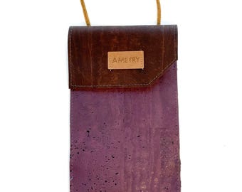 Vegan phone case, phone pouch, cork phone bag with crossbody strap, cork phone bag, crossbody bag, asymmetrical bag