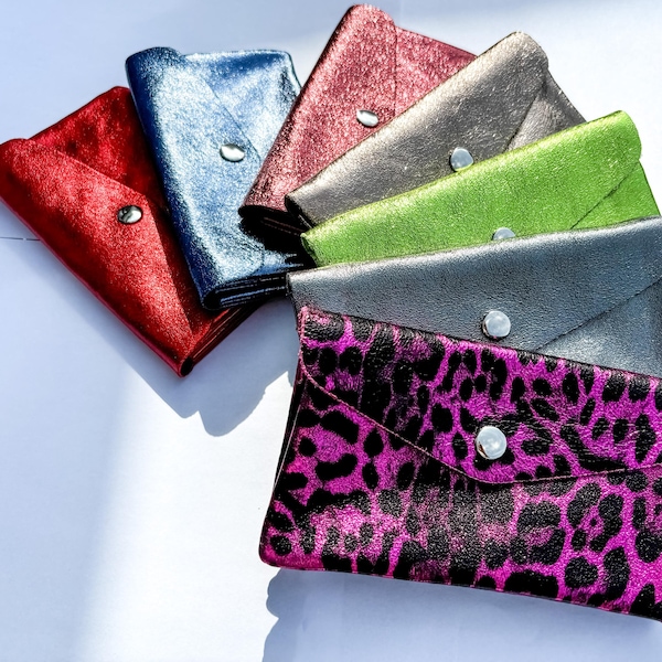 Metallic Geldbörse, Damen Geldbörse, Glitzer Geldbörse, 80er Geldbörse, Geldbörse aus Leder, Geschenk für sie, kleine Tasche