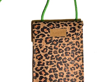 Phone Pouch, Leopard Print Cork Phone Bag, Leopard Print Crossbody Bag, Asymmetrical Bag, Shoulder Bag