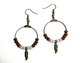 Hoop earrings with pearls, Native jewelry, handmade earrings, boho jewelry, gypsy style, festival earrings, gift for her