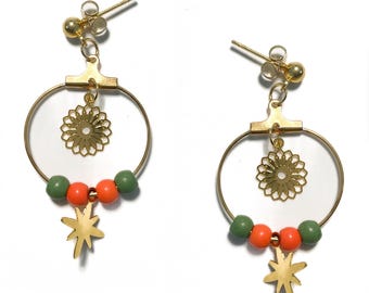 Hoop earrings with pearls, handmade earrings, boho jewelry, gypsy style, festival earrings, gift for her, mandala earrings