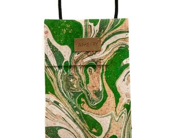 Vegan phone case, phone pouch, cork phone bag with crossbody strap, cork phone bag, crossbody bag, asymmetrical bag