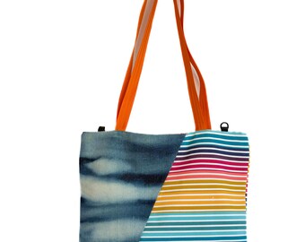 Handmade shopper in jeans, batik denim bag, sustainable tote bag, carrier bag, pouch