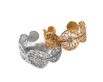 Spiritual ring, mandala ring, adjustable statement ring with floral pattern, nature-inspired jewelry, gift for her