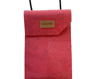 Vegan phone case, phone pouch, cork phone bag with crossbody strap, cork phone bag, crossbody bag, asymmetrical bag