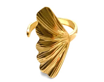Spiritual ring with ginkgo leaf, statement ring, adjustable statement ring with leaf design, nature-inspired jewelry, gift for her