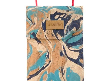 Vegan phone case, phone pouch, cork phone bag with crossbody strap, cork phone bag, crossbody bag, asymmetrical bag