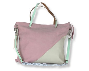 Cabas, sac à dos, sac convertible, sac bandoulière, sac cuir pastel