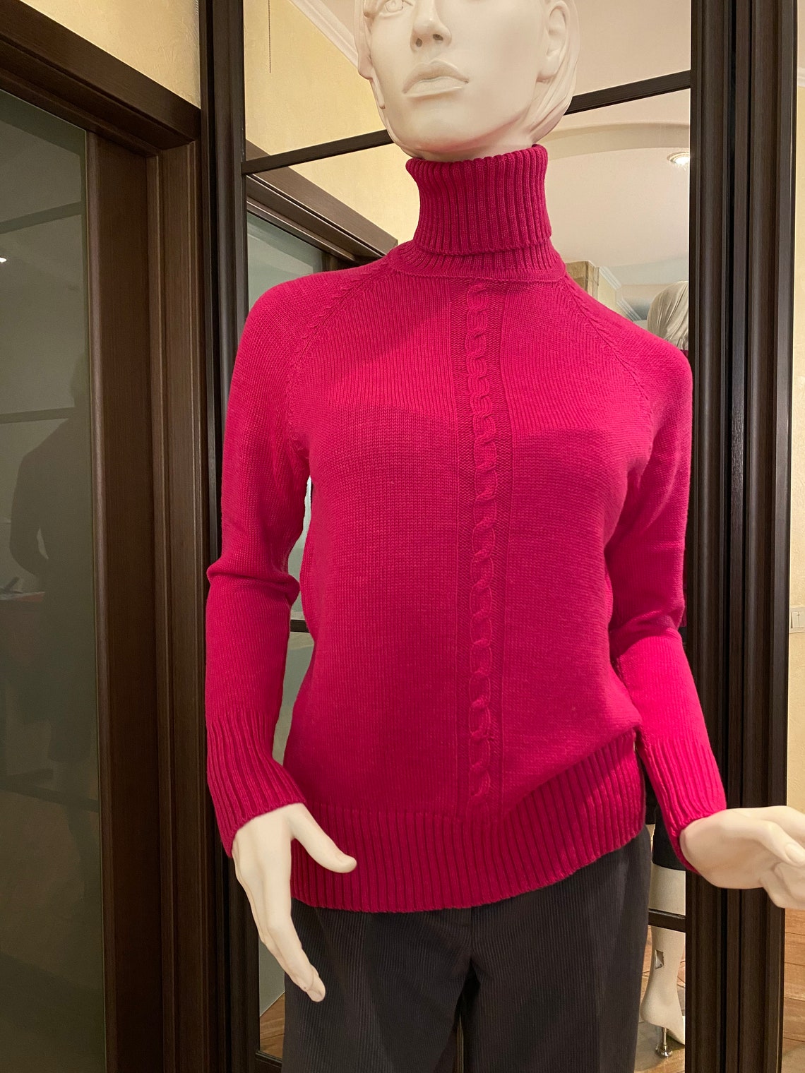 Fuchsia Sweater, Women Wool Sweater, Pink Knitted Women Sweater, Fuchsia Pullover, Aran Sweater ...