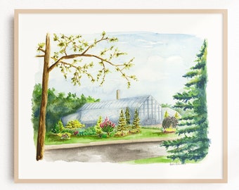 Grabado en acuarela del Conservatorio Krohn, Arte emblemático de Cincinnati