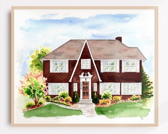 Retrato de casa en acuarela personalizado, casa pintada a mano, regalo para agentes inmobiliarios