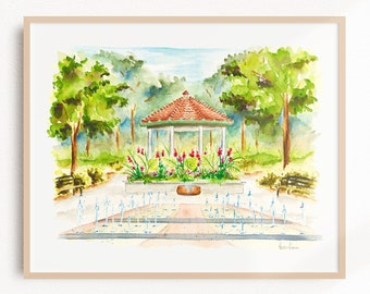 Impresión de pintura en acuarela de Washington Park, Cincinnati