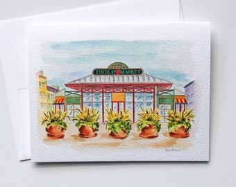 Cincinnati Findlay Market Greeting Card, Cincinnati Stationery, Custom Watercolor Greeting Card, Watercolor Stationery,Cincinnati Artwork