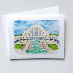 Cartão de felicitações do terminal da união de Cincinnati, museu infantil de Cincinnati, cartão de felicitações personalizado, papelaria em aquarela, arte de Cincinnati