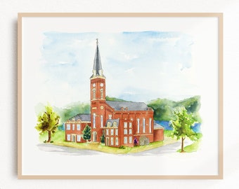 Lámina de acuarela de la iglesia de Santa Rosa, pintura de la iglesia católica de Cincinnati