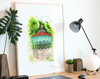 Eden Park Gazebo Cincinnati Art Print, Cincinnati Parks, Cincinnati Wall Art, Cincinnati Watercolor, Cincinnati Poster, Cincinnati Skyline