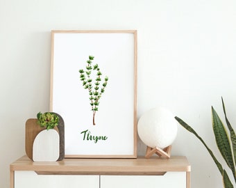 Thyme Art PRINT, Watercolor Kitchen Herb Painting, Kitchen decor, Watercolor Herbs Wall Art