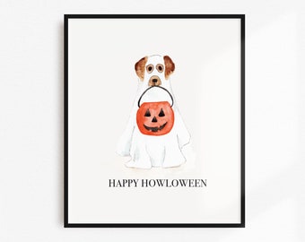 Happy Howloween Wall Art, Dog Ghost Painting, Halloween Art, Pumpkin Decor, Dog Wall Art, Halloween Dog, Autumn Home Decor, Fall Wall Art