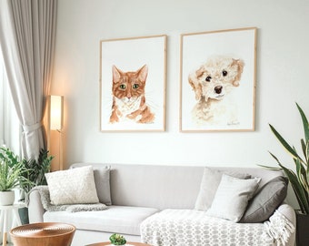 Retrato personalizado de gato, acuarela pintada a mano en memoria de tu mascota.