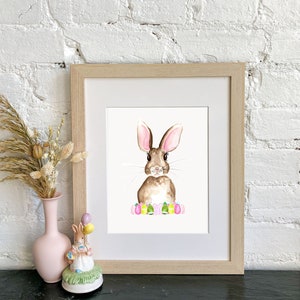 Easter Bunny Watercolor PRINT, Easter Egg Artwork, Easter Decor, Woodland Animal Art, Woodland Creature Painting image 2